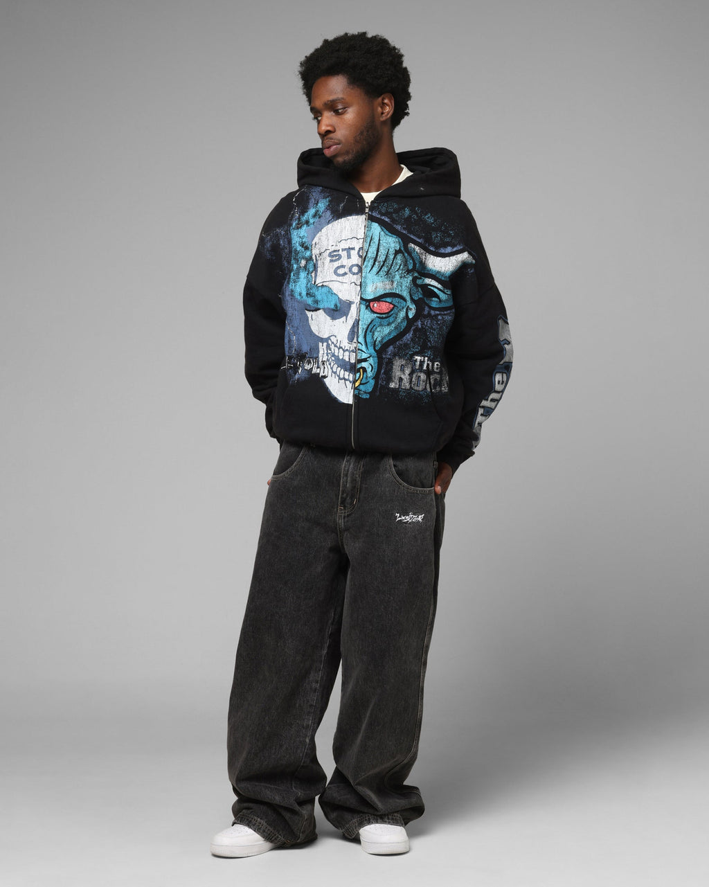 Loiter X WWE Stone Cold Beef Vintage Zip Hoodie Black