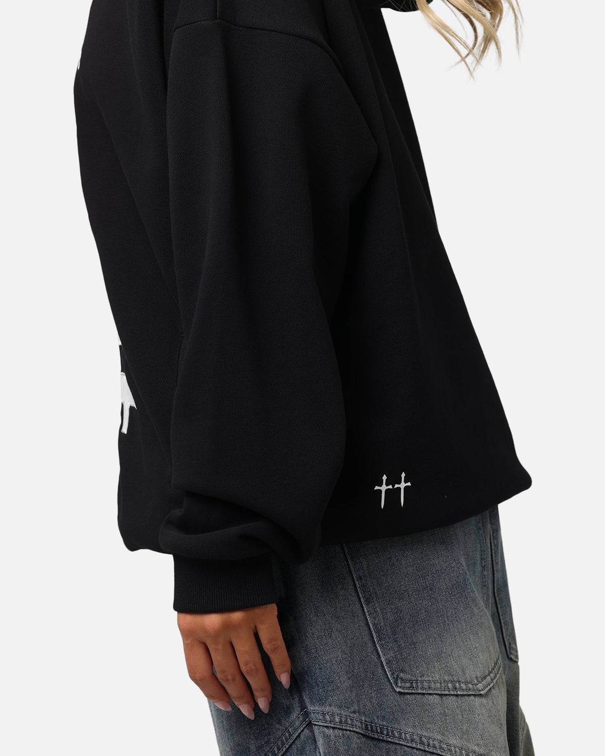 Saint Morta Gothic Distressed Zip Hoodie Black
