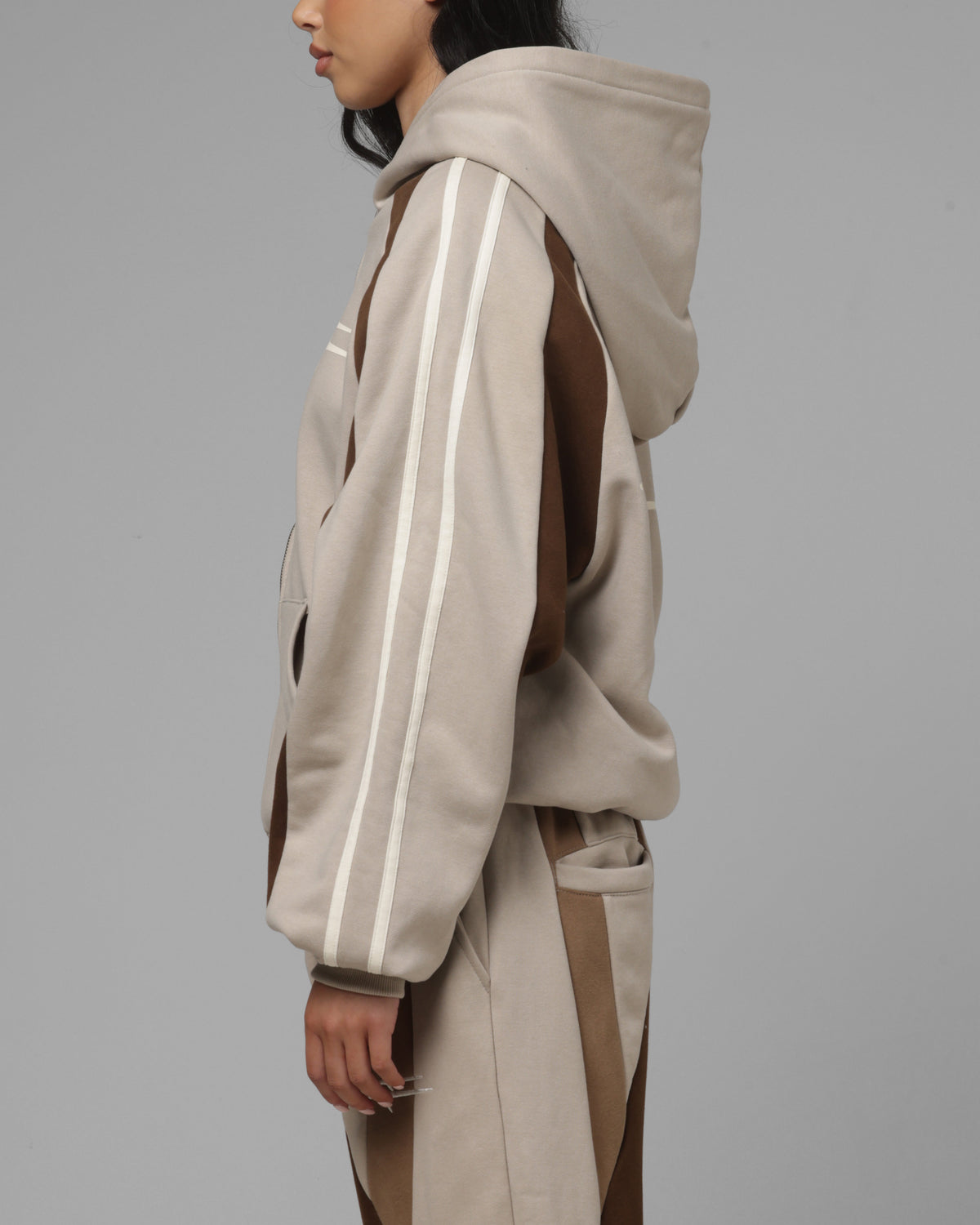 Loiter Hybrid Tek Zip Hoodie Stone