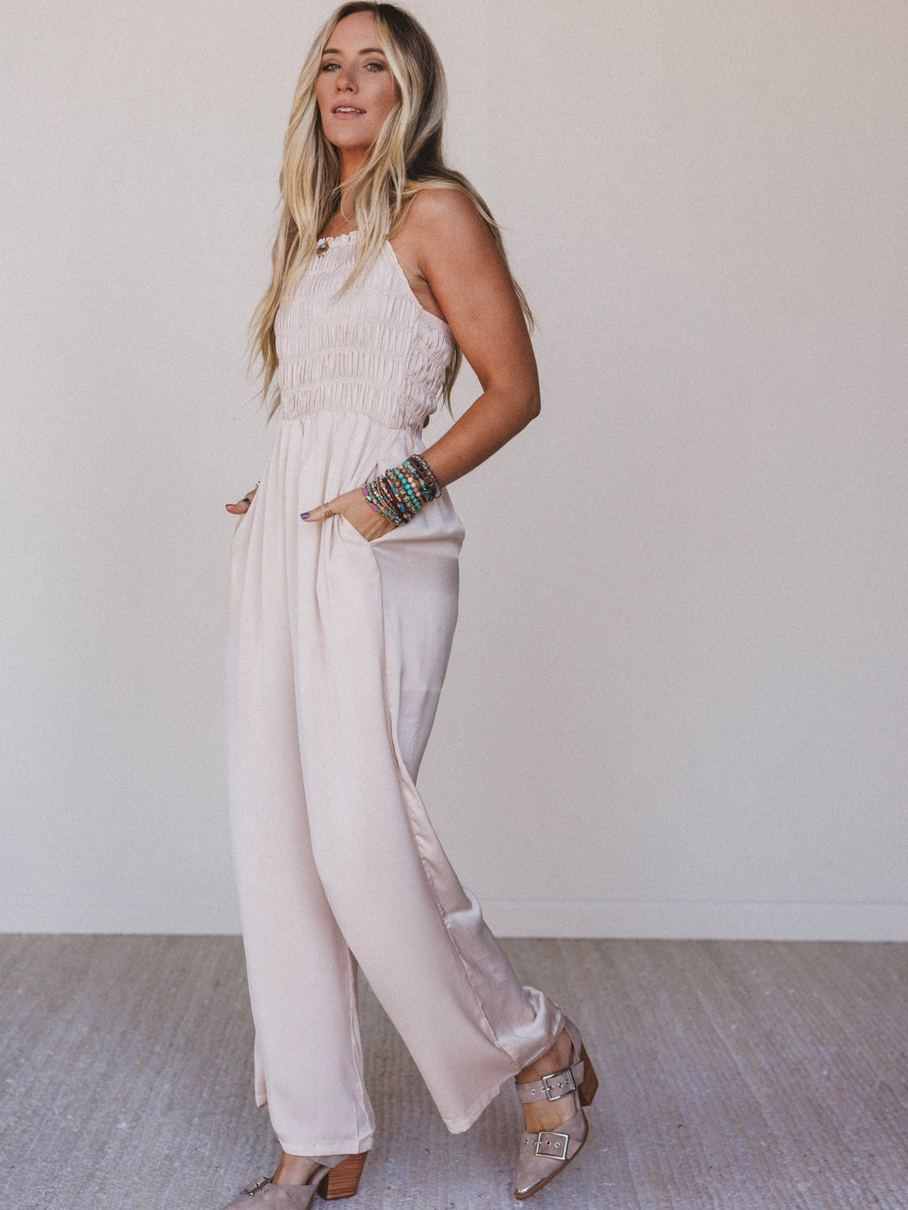 Slick Step Wide Leg Jumpsuit - Champagne