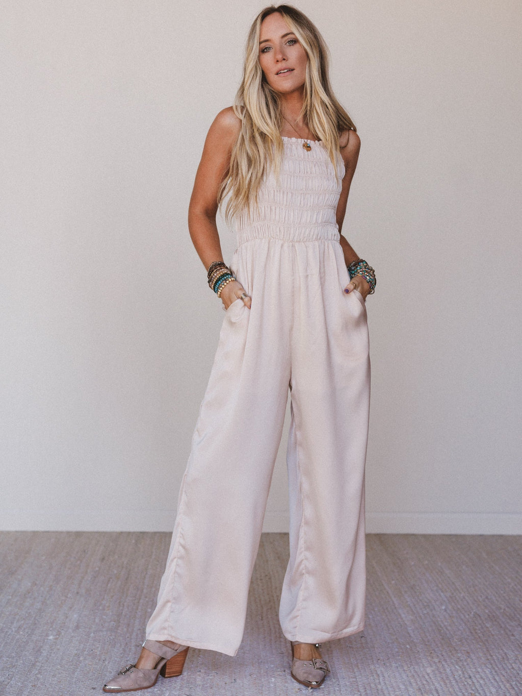 Slick Step Wide Leg Jumpsuit - Champagne