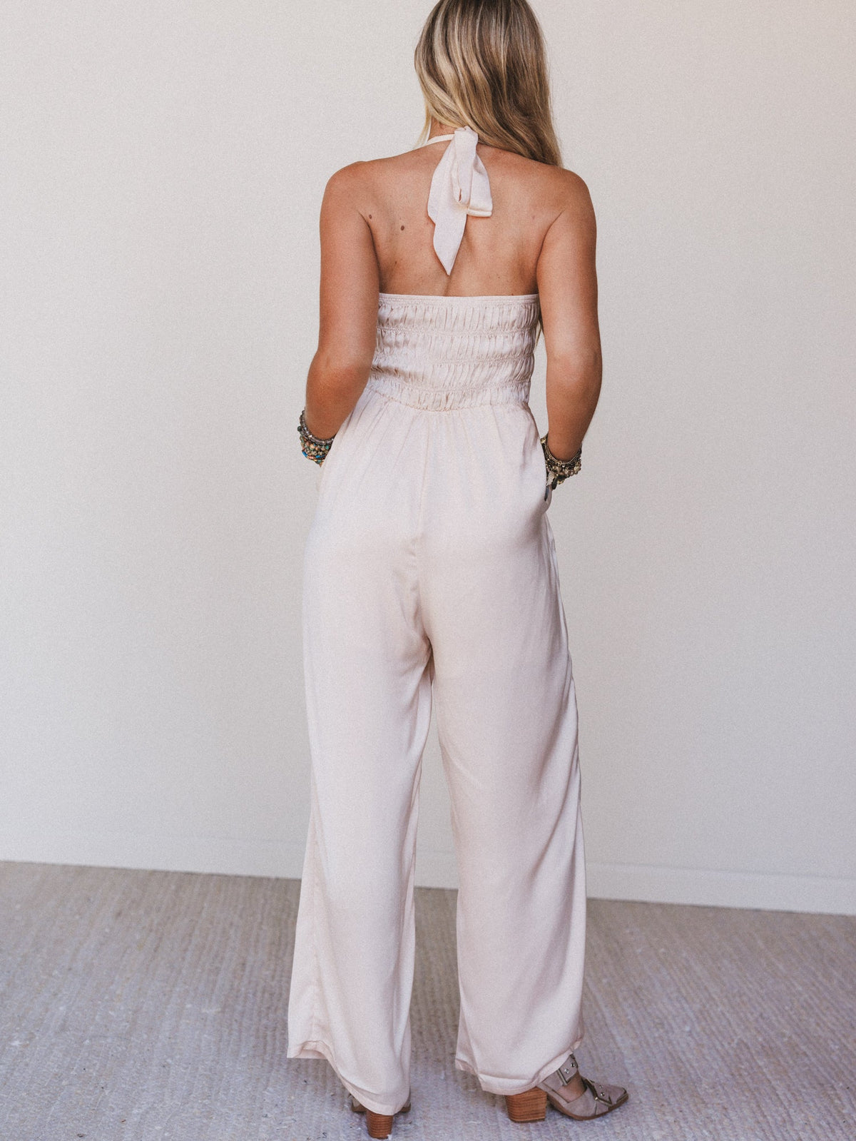 Slick Step Wide Leg Jumpsuit - Champagne