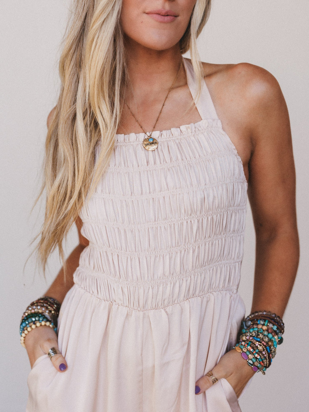 Slick Step Wide Leg Jumpsuit - Champagne