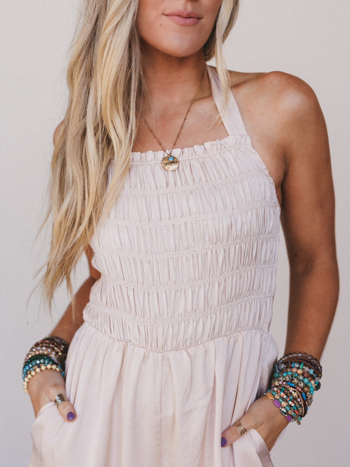 Slick Step Wide Leg Jumpsuit - Champagne
