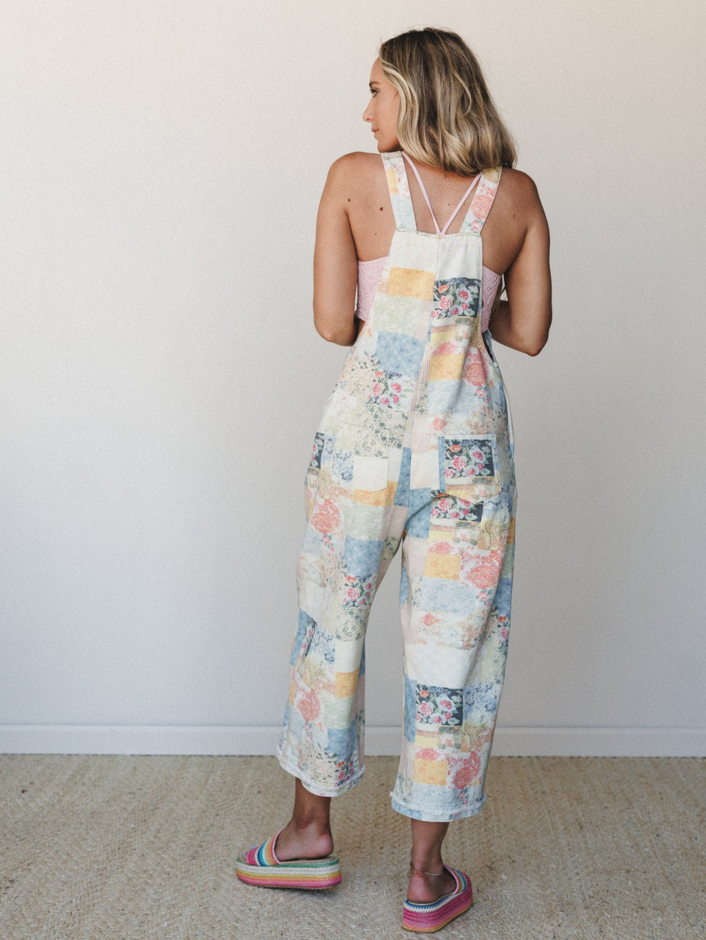 Floral Vines Patchwork Denim Overalls - Patchwork Denim
