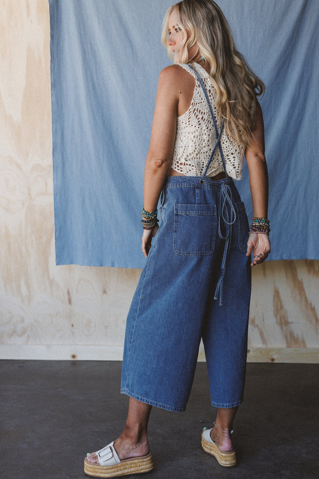 Rustic Blues Wide Leg Overalls - Medium Denim - Pre Order