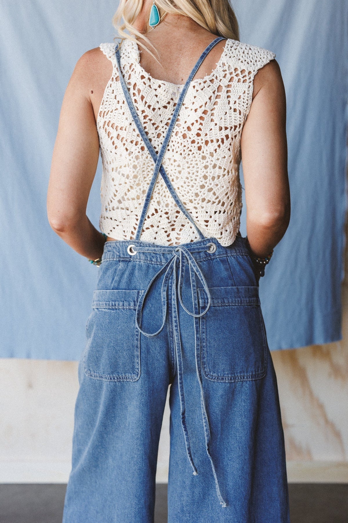 Rustic Blues Wide Leg Overalls - Medium Denim - Pre Order
