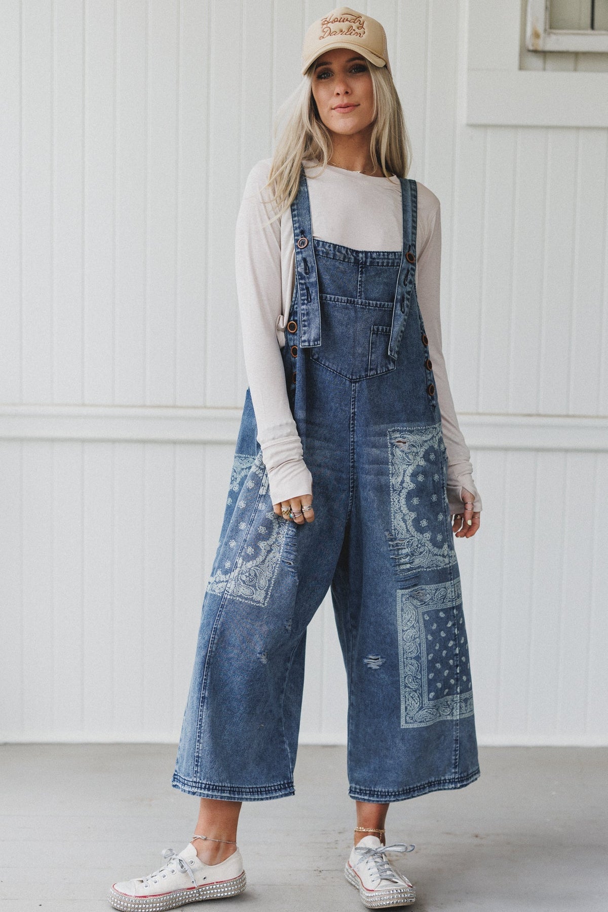 High Hopes Slouchy Denim Overalls - Faded Bandana - Pre Order
