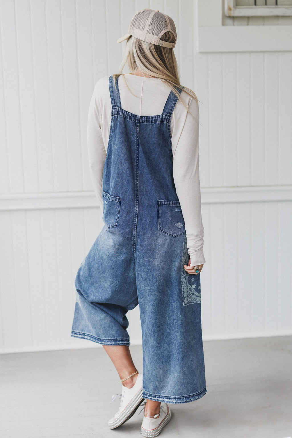 High Hopes Slouchy Denim Overalls - Faded Bandana