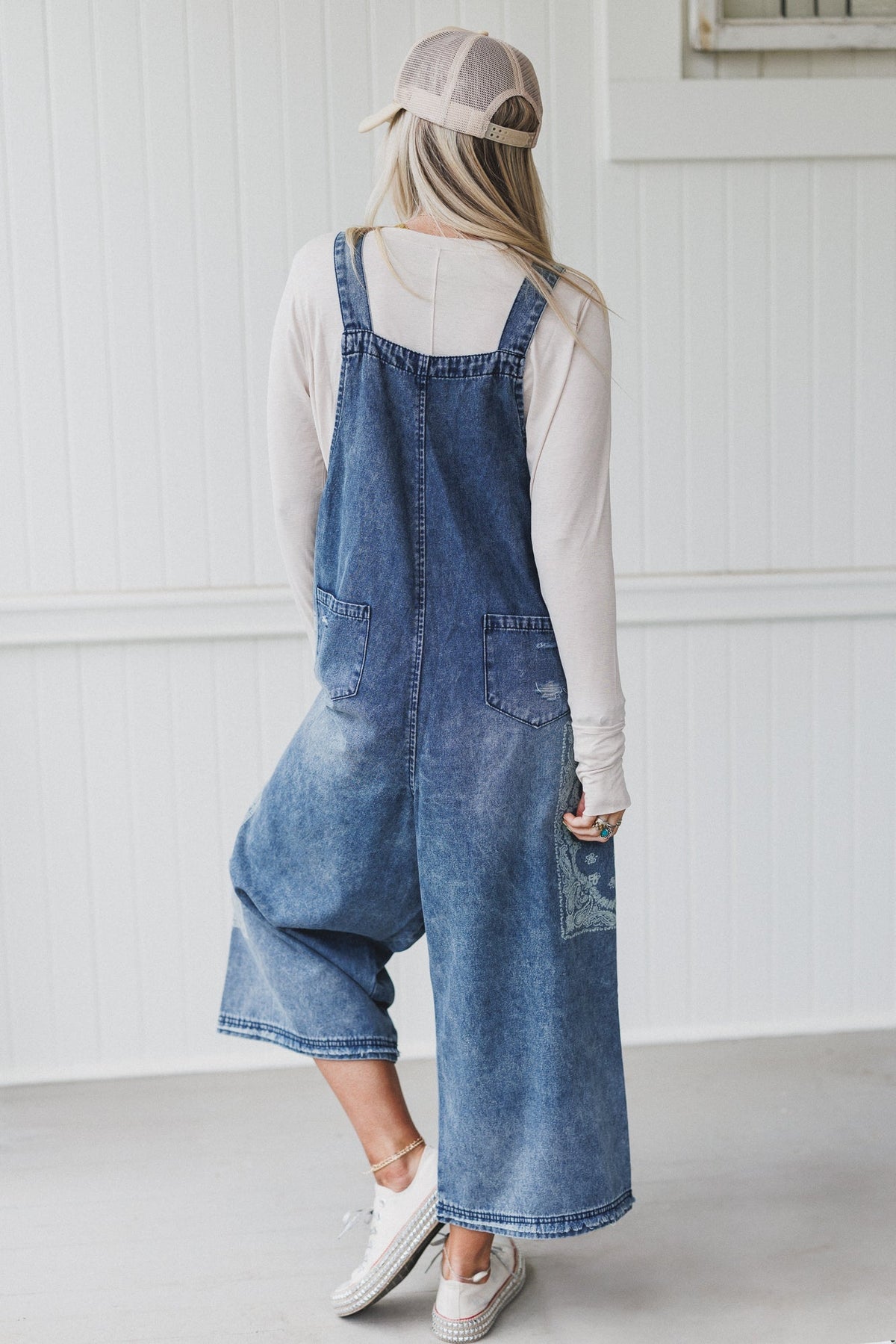 High Hopes Slouchy Denim Overalls - Faded Bandana