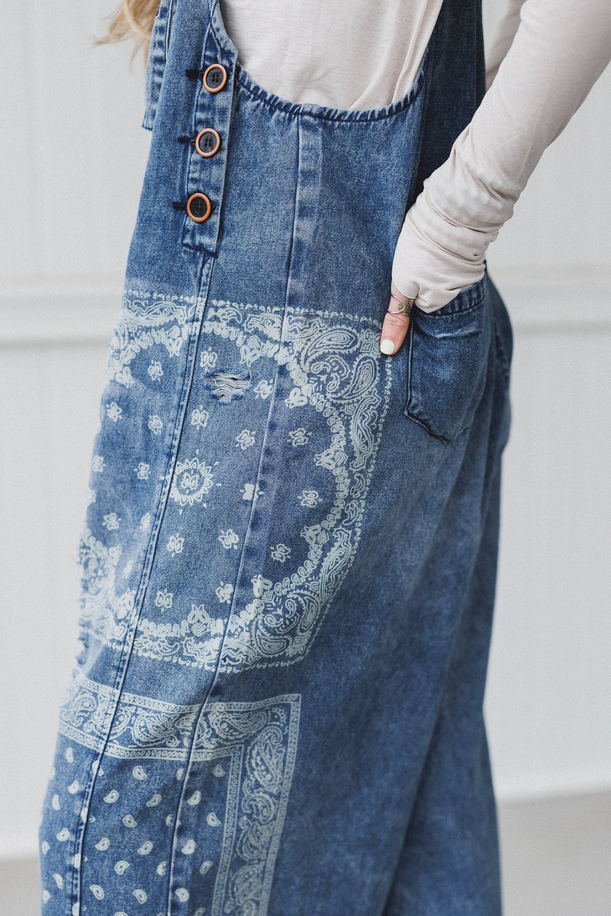 High Hopes Slouchy Denim Overalls - Faded Bandana
