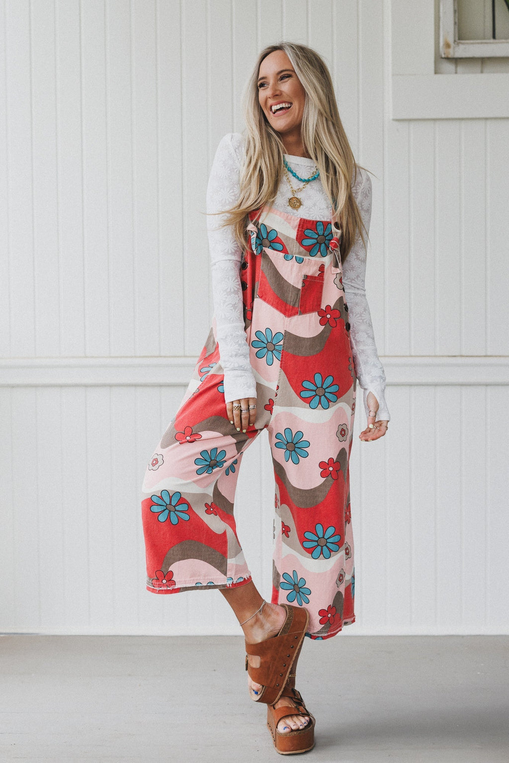 High Hopes Slouchy Denim Overalls - Mocha Flower - Pre Order