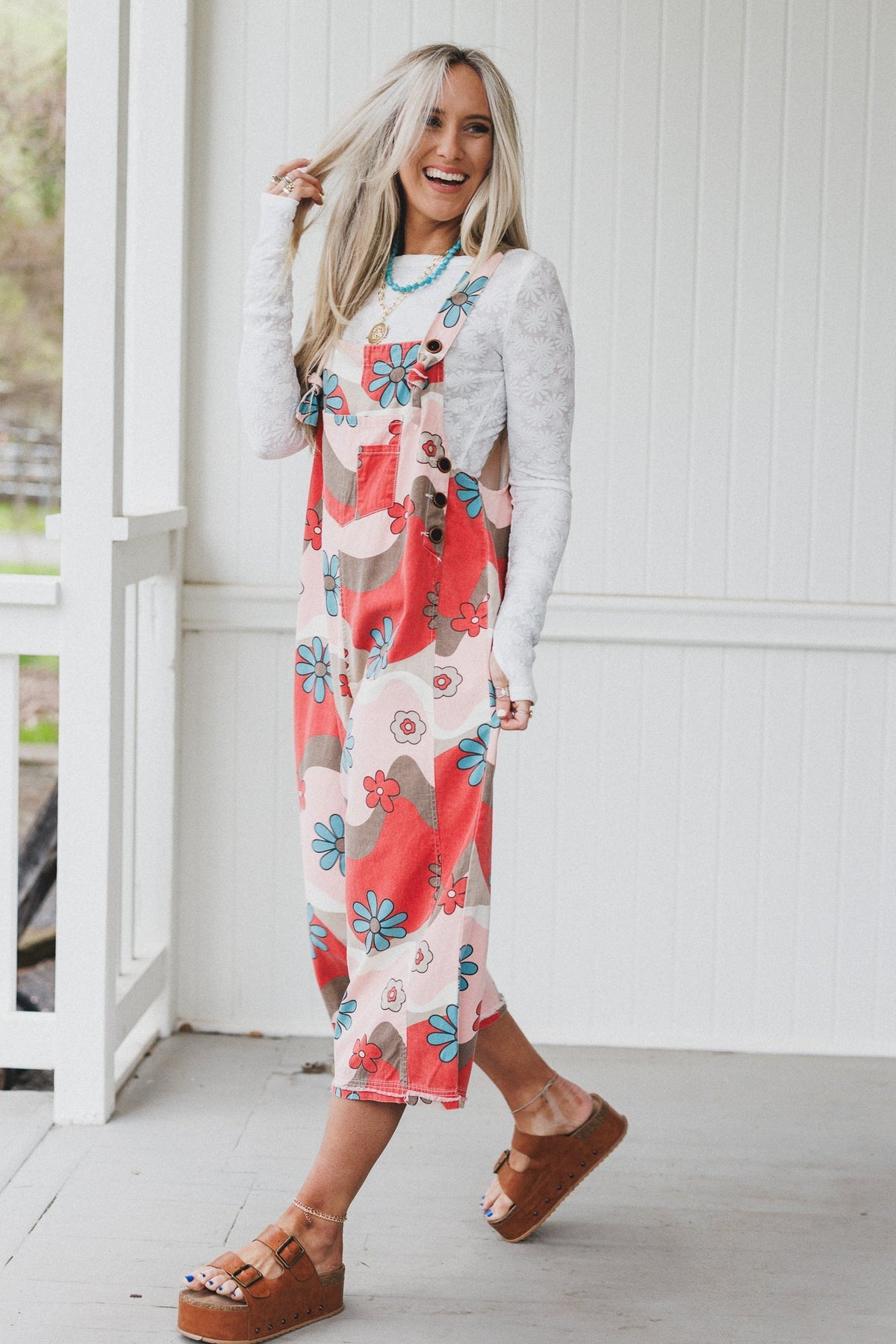 High Hopes Slouchy Denim Overalls - Mocha Flower - Pre Order
