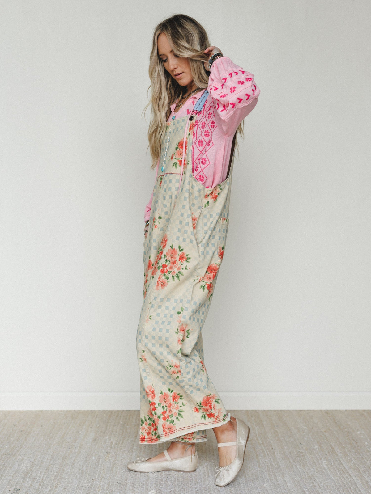 Whimsy Flower Overalls - Khaki