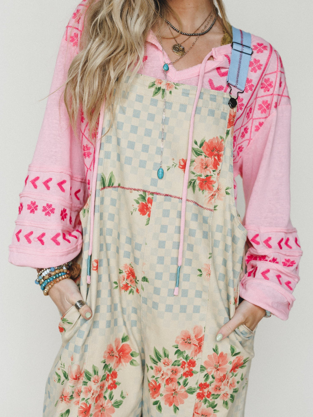 Whimsy Flower Overalls - Khaki