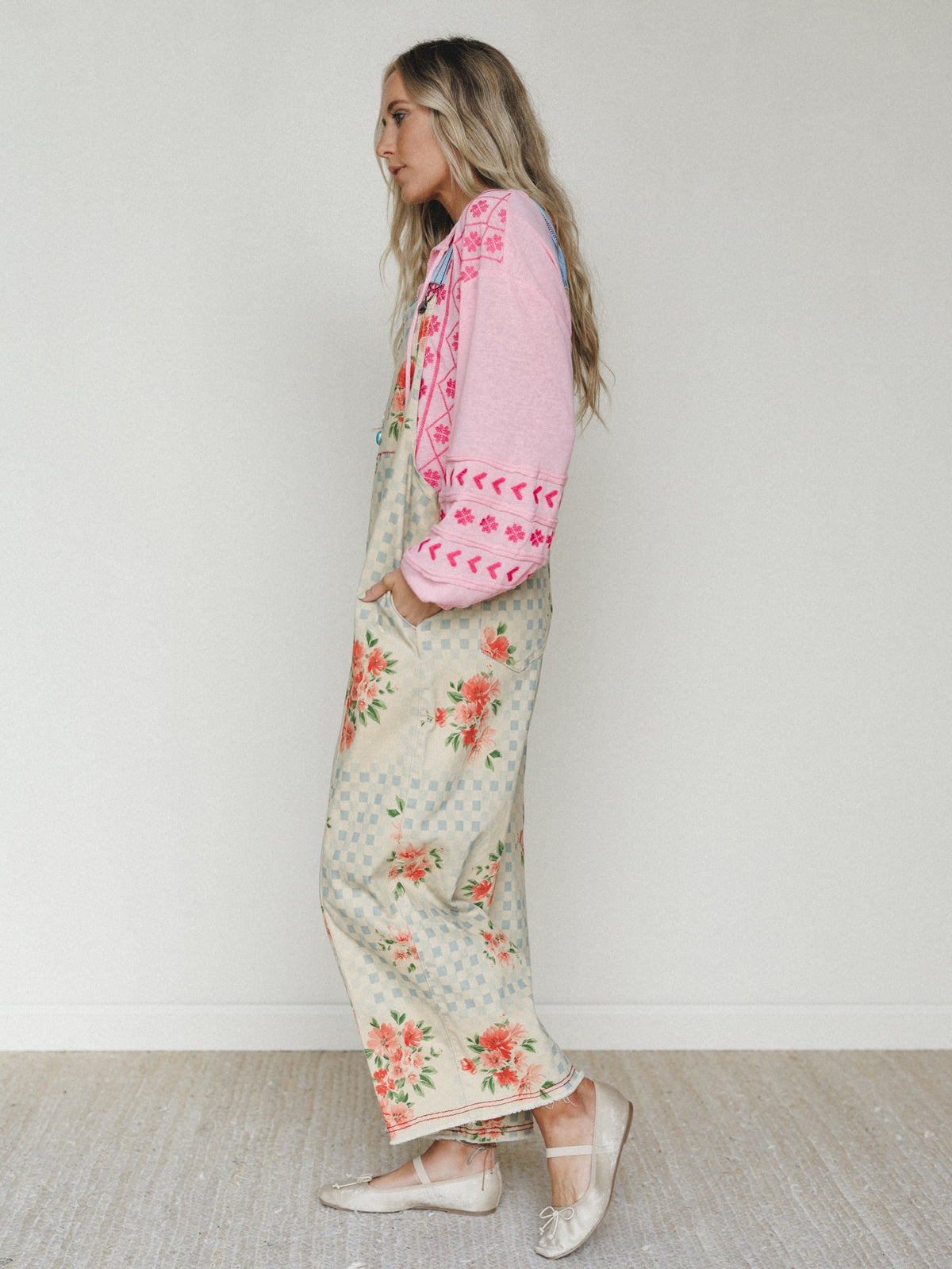Whimsy Flower Overalls - Khaki