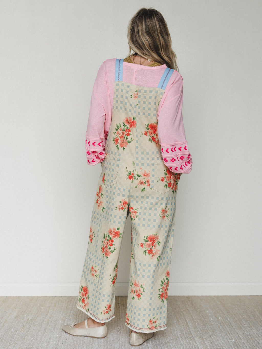Whimsy Flower Overalls - Khaki