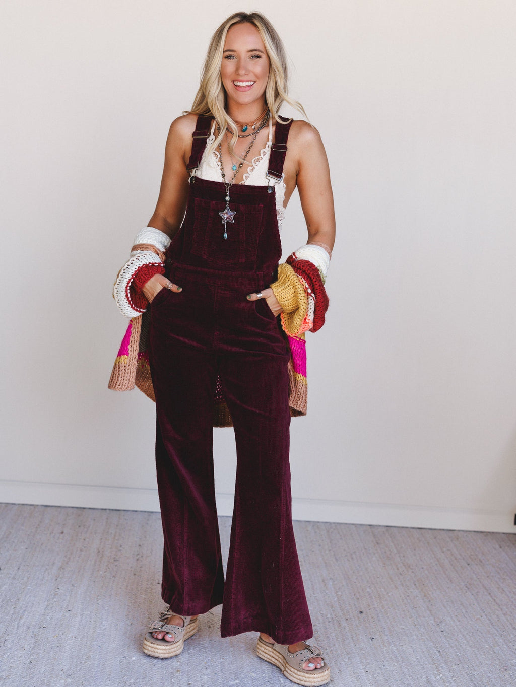 Wanderheart Corduroy Overalls - Wine