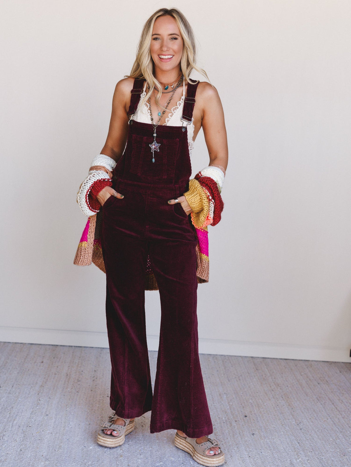 Wanderheart Corduroy Overalls - Wine - Pre Order
