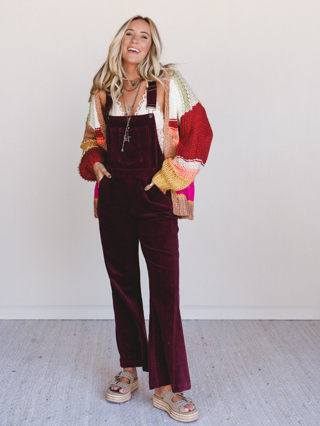 Wanderheart Corduroy Overalls - Wine