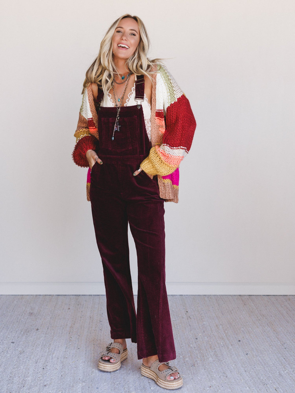 Wanderheart Corduroy Overalls - Wine