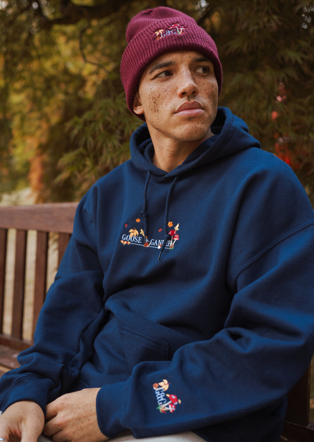 Woodland Embroidered Hoodie - Navy