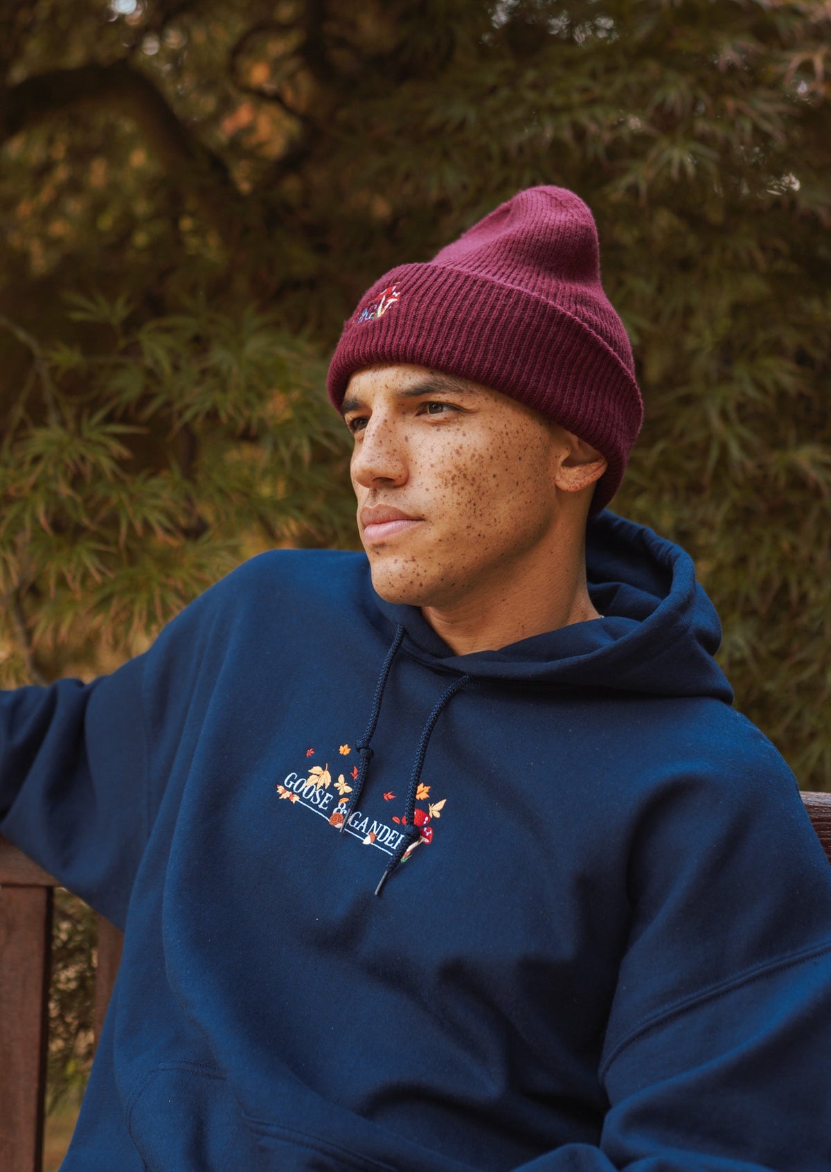 Woodland Embroidered Hoodie - Navy