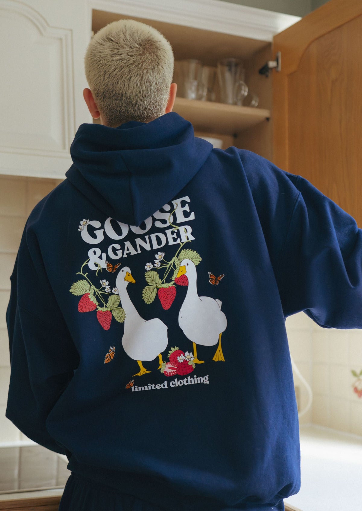 Wild Strawberry Printed Hoodie - Navy