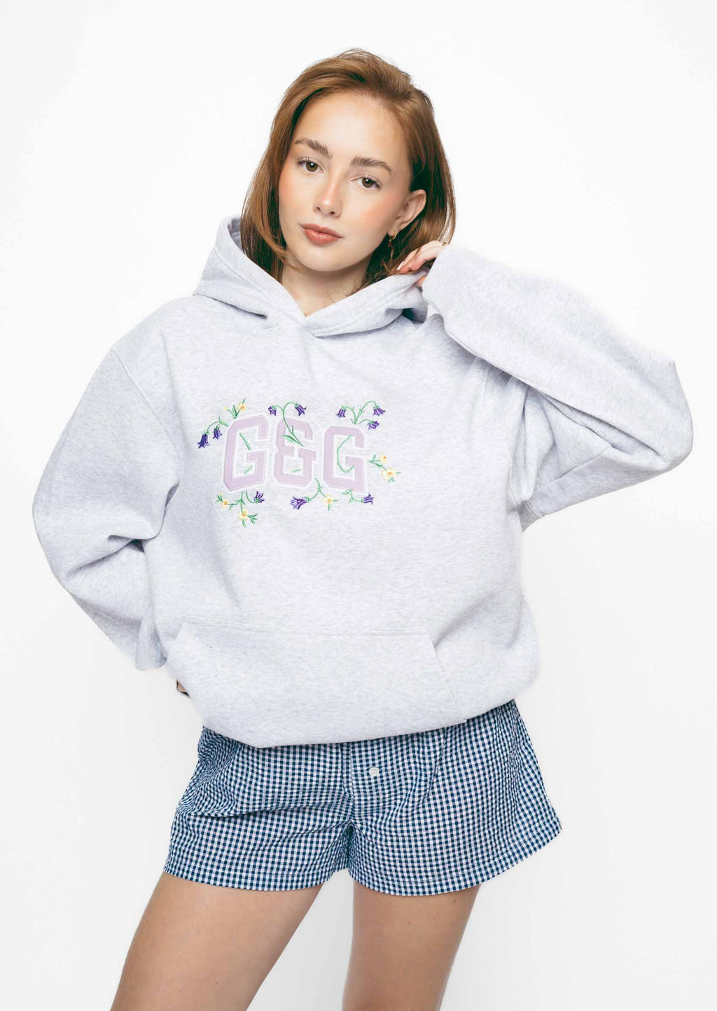 Bluebell Applique Hoodie - Ash Grey
