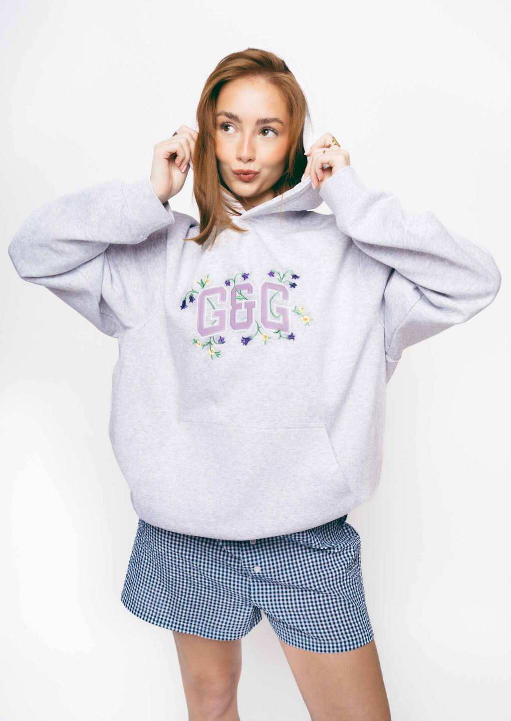 Bluebell Applique Hoodie - Ash Grey