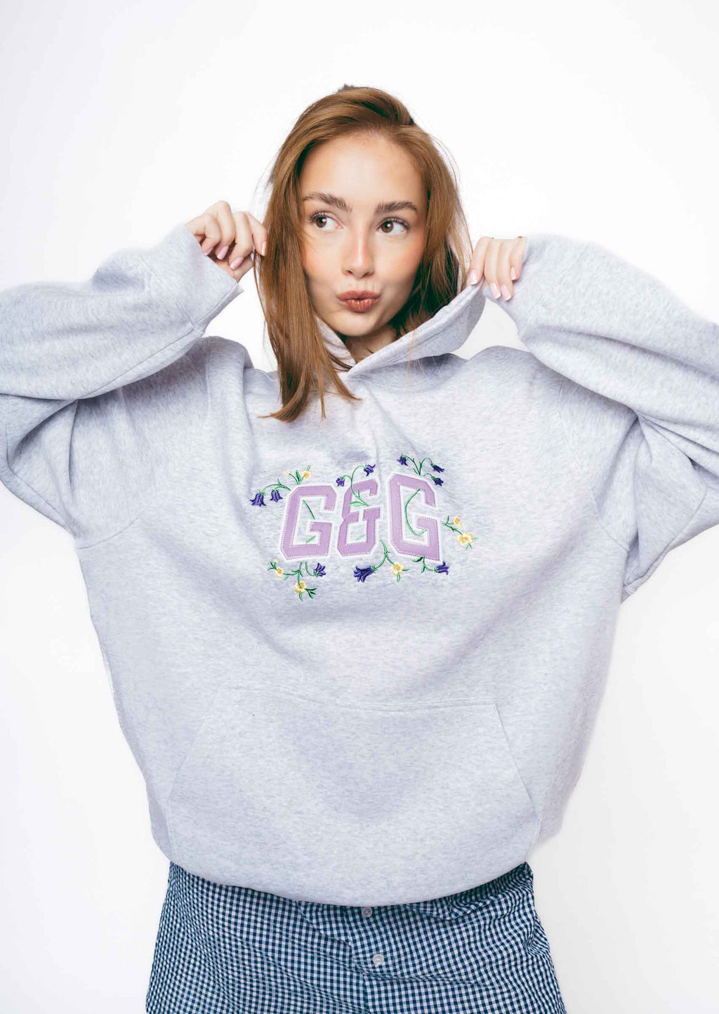 Bluebell Applique Hoodie - Ash Grey