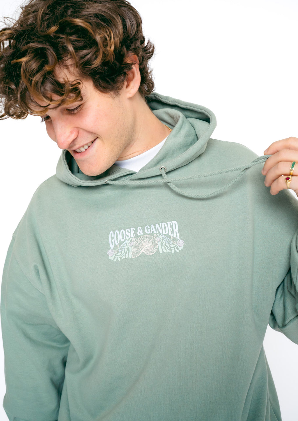 Coastal Print Hoodie - Dusty Green