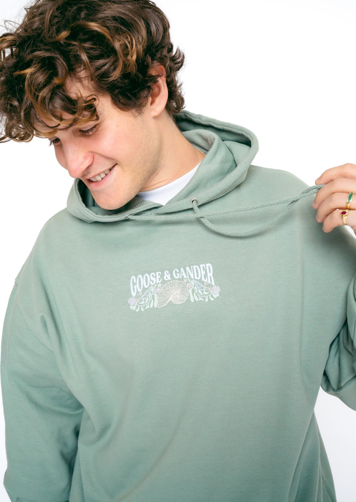 Coastal Print Hoodie - Dusty Green