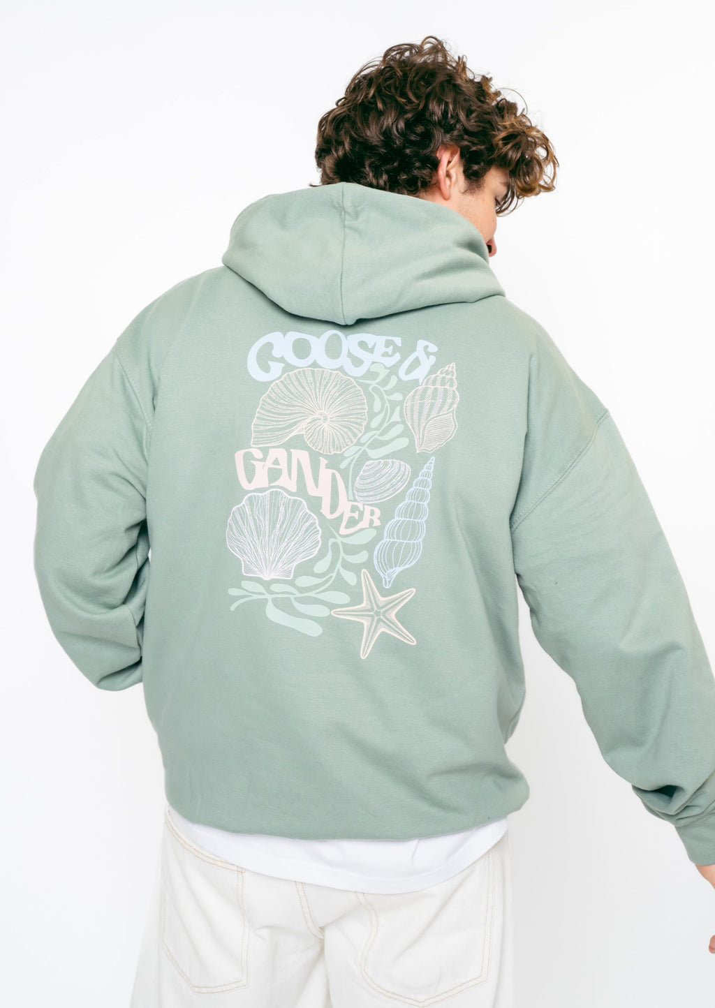 Coastal Print Hoodie - Dusty Green