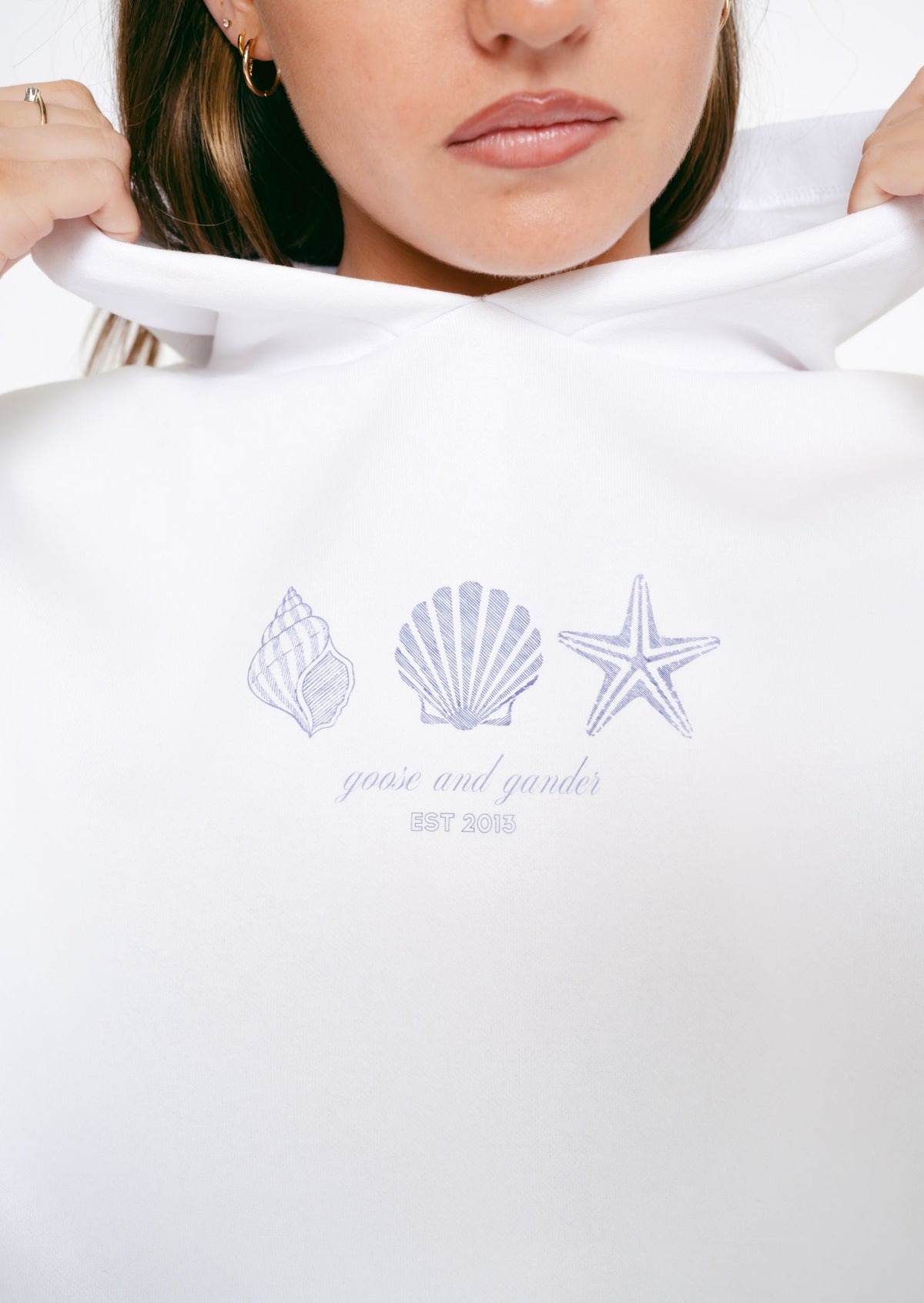 Nautical Print Cropped Hoodie - White