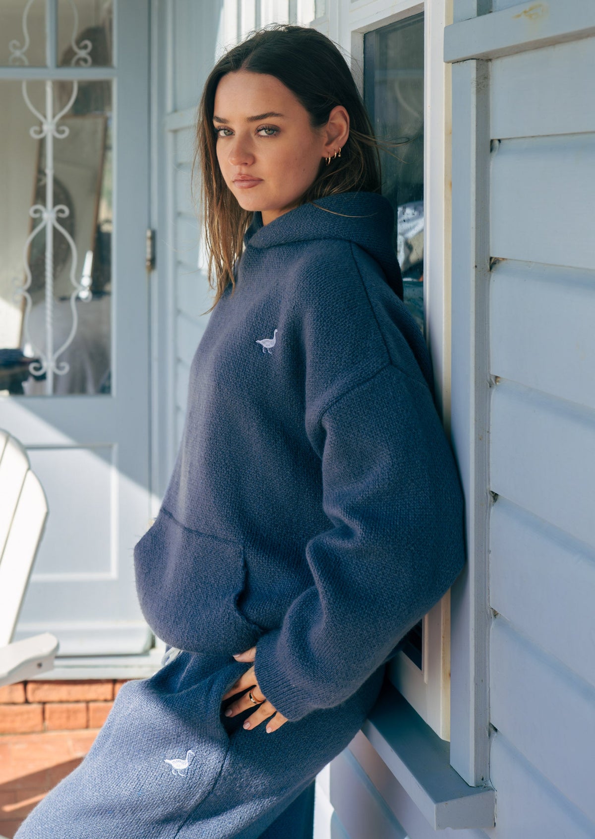 Knitted Hoodie - Denim Blue
