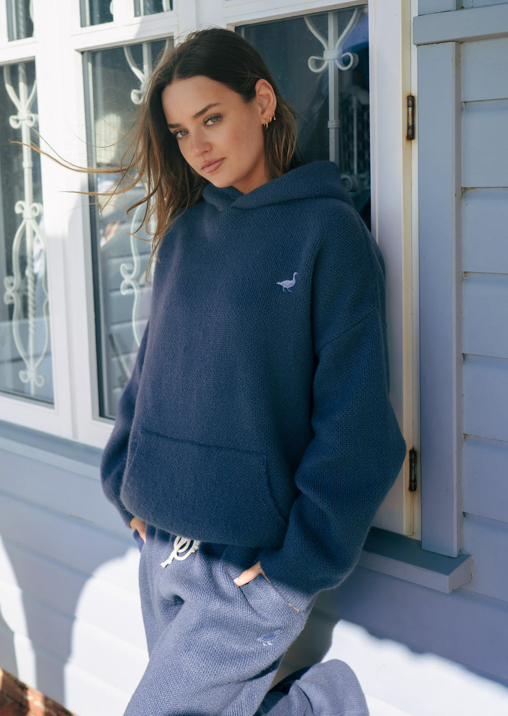 Knitted Hoodie - Denim Blue