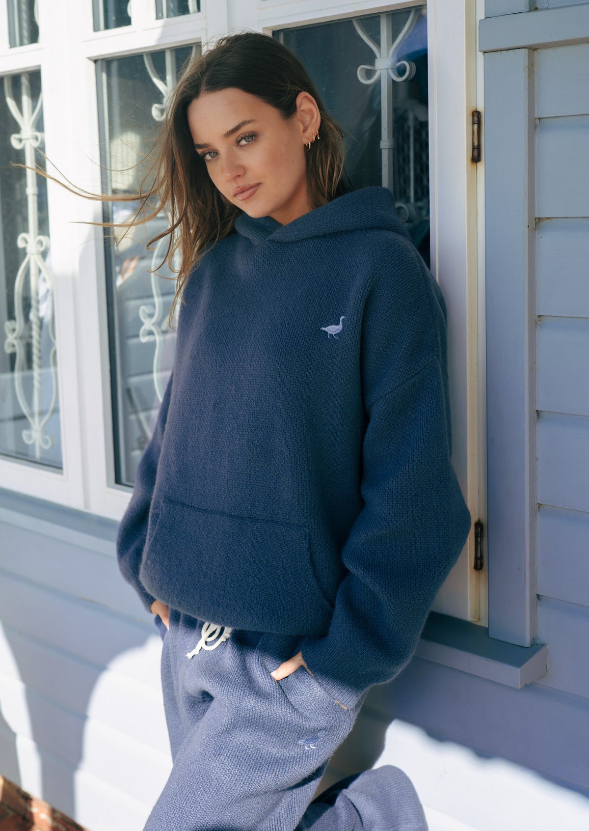 Knitted Hoodie - Denim Blue