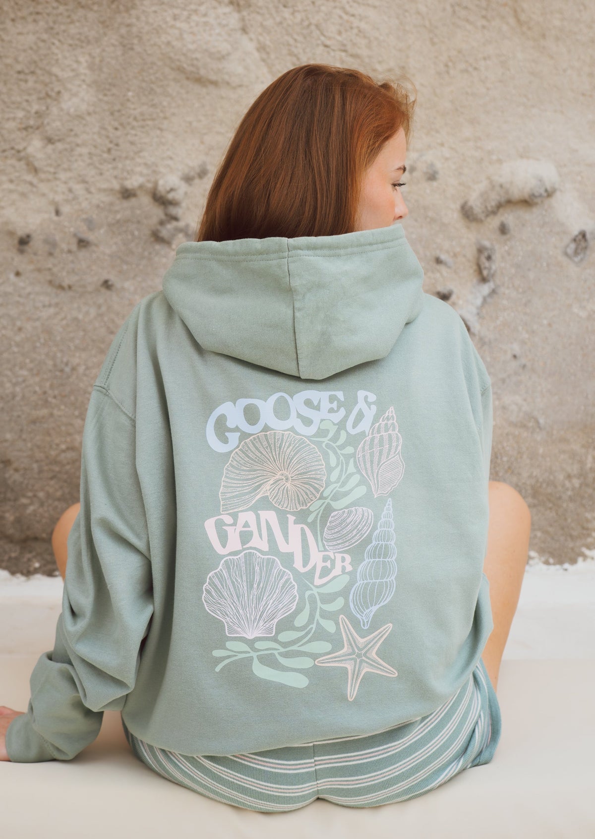 Coastal Print Hoodie - Dusty Green