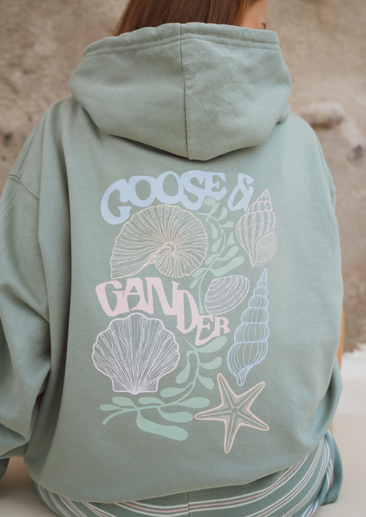Coastal Print Hoodie - Dusty Green