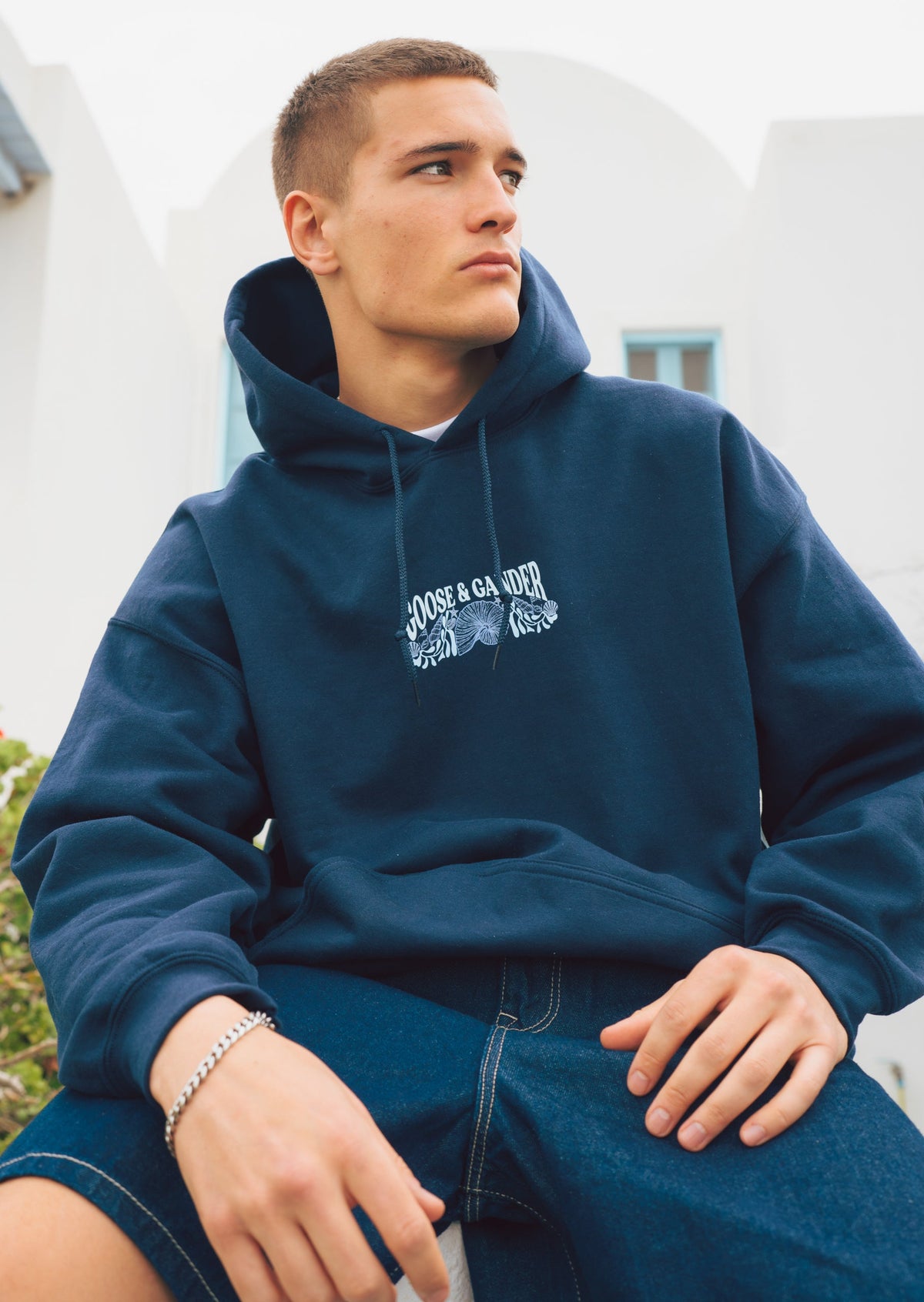 Coastal Print Hoodie - Navy