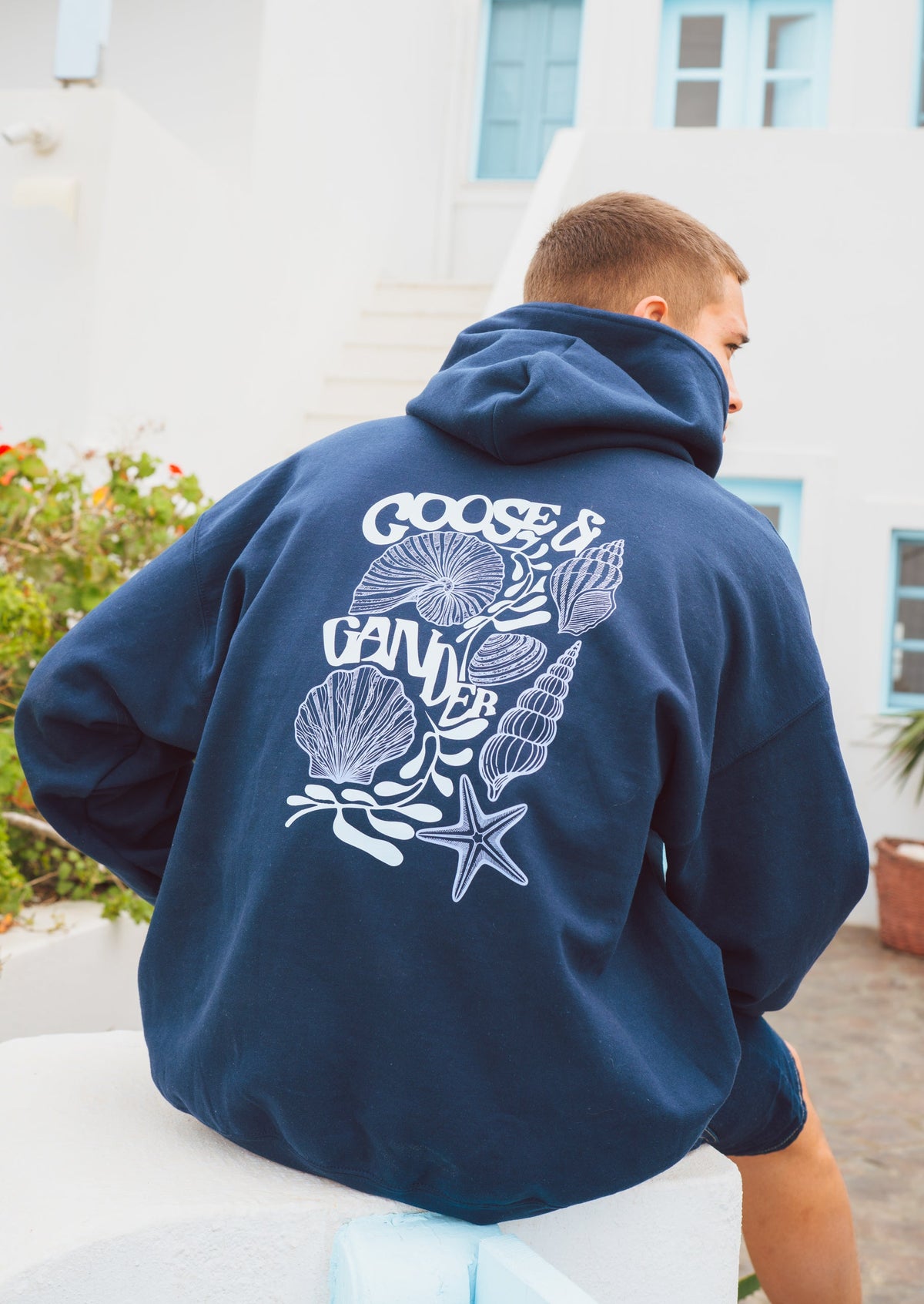 Coastal Print Hoodie - Navy