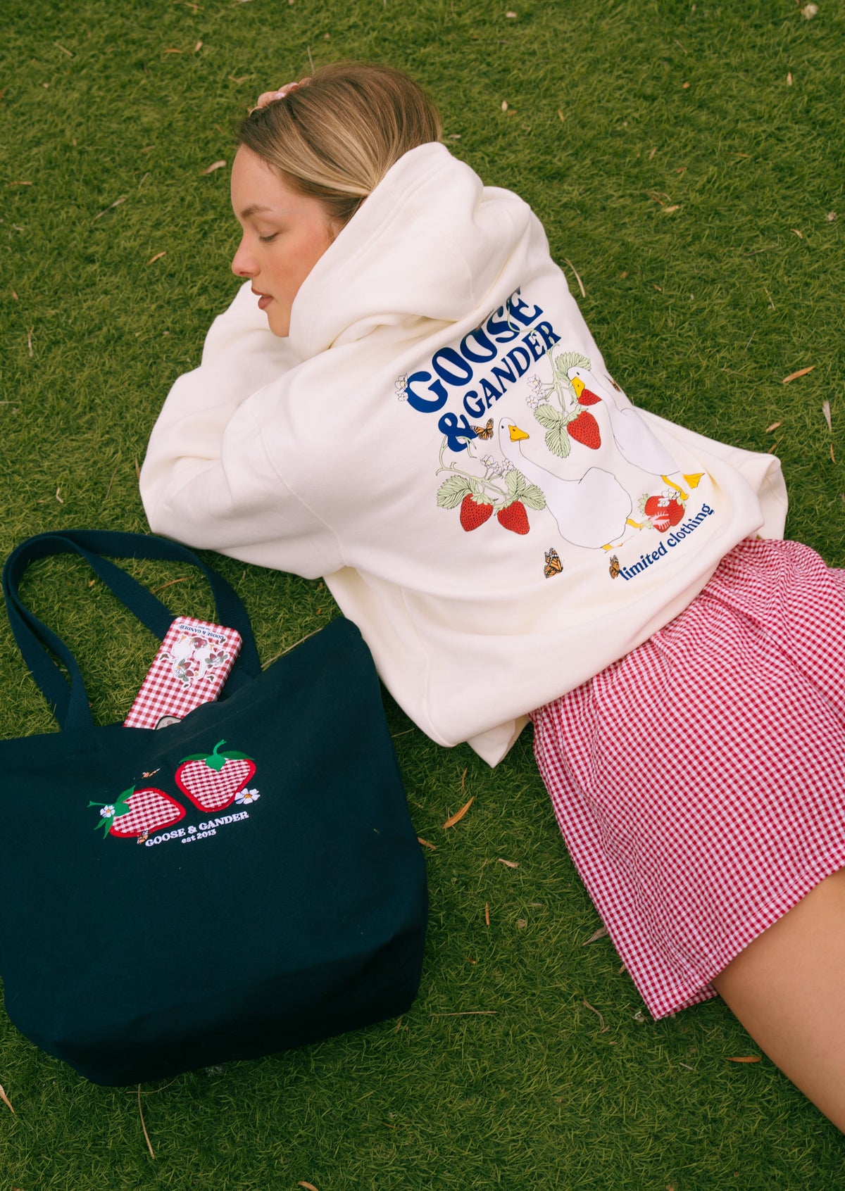 Strawberry Print Hoodie - Ecru