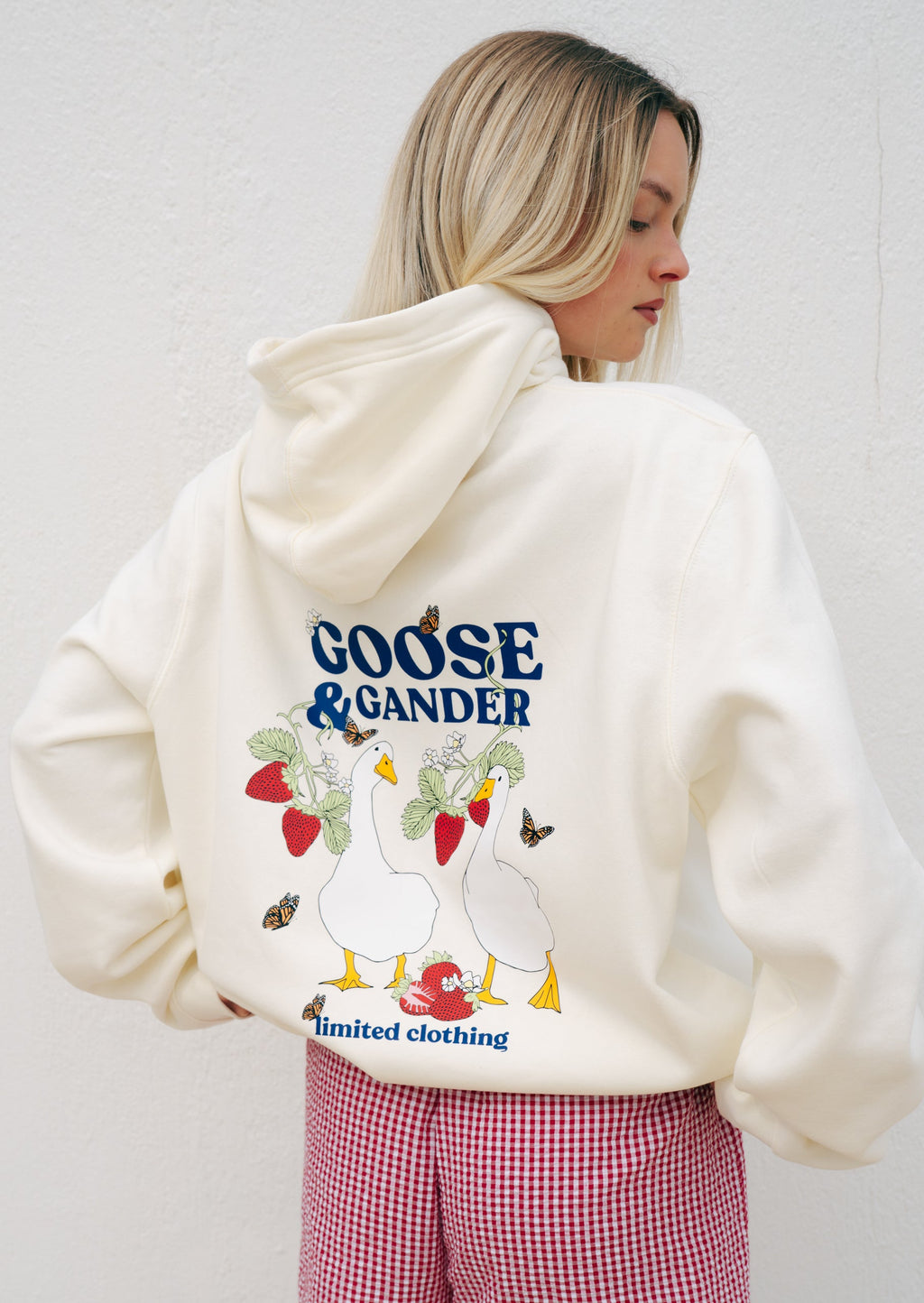 Strawberry Print Hoodie - Ecru