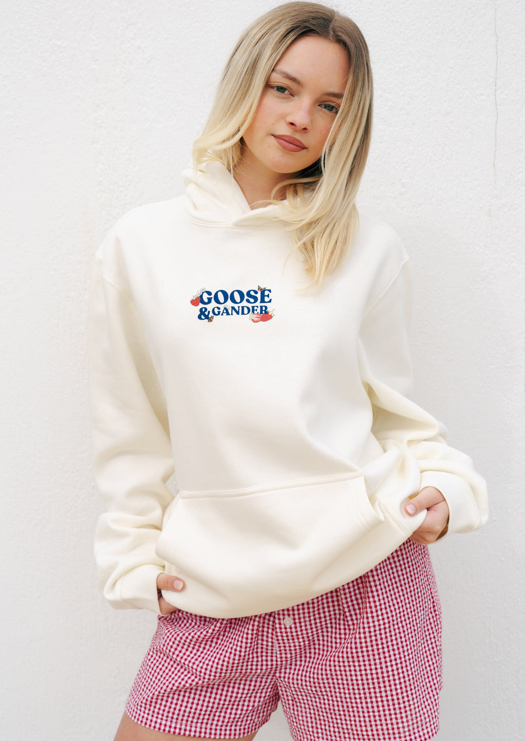 Strawberry Print Hoodie - Ecru