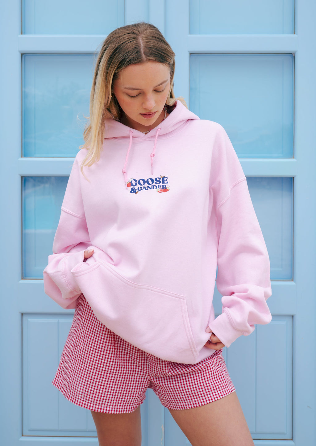 Wild Strawberry Printed Hoodie - Baby Pink