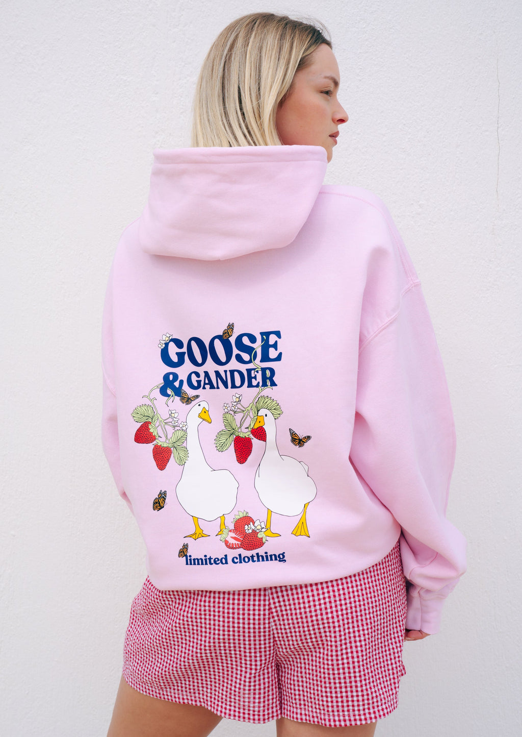 Wild Strawberry Printed Hoodie - Baby Pink