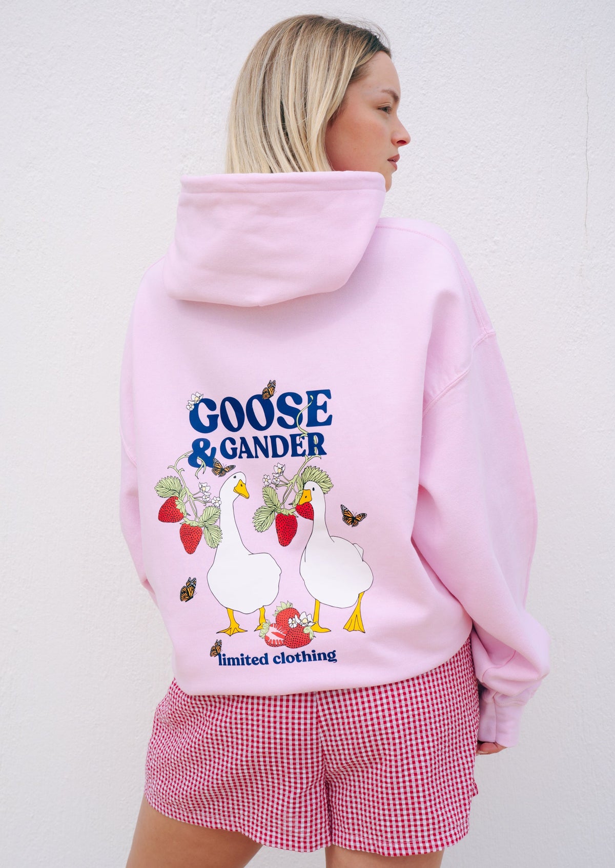 Wild Strawberry Printed Hoodie - Baby Pink