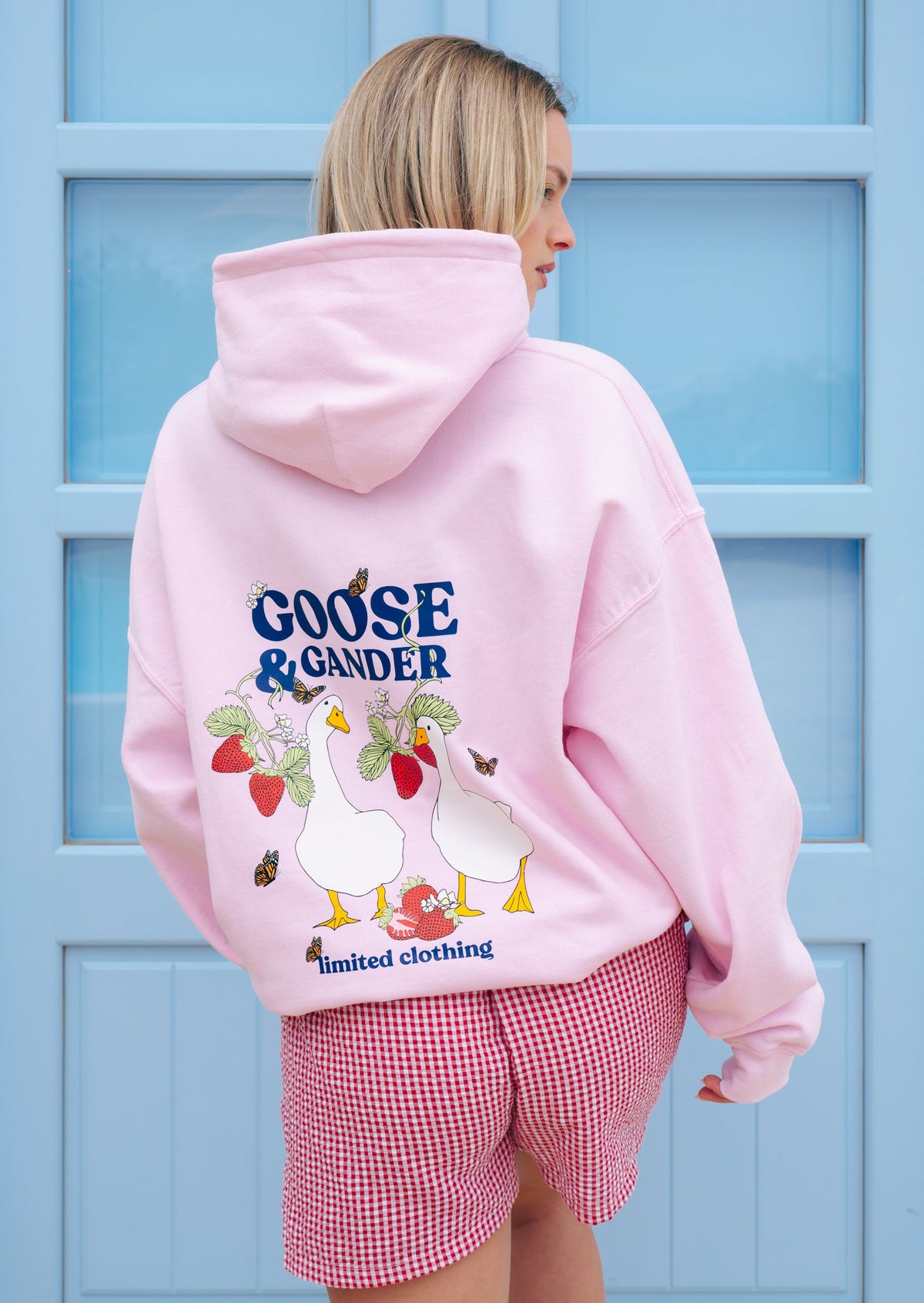 Wild Strawberry Printed Hoodie - Baby Pink