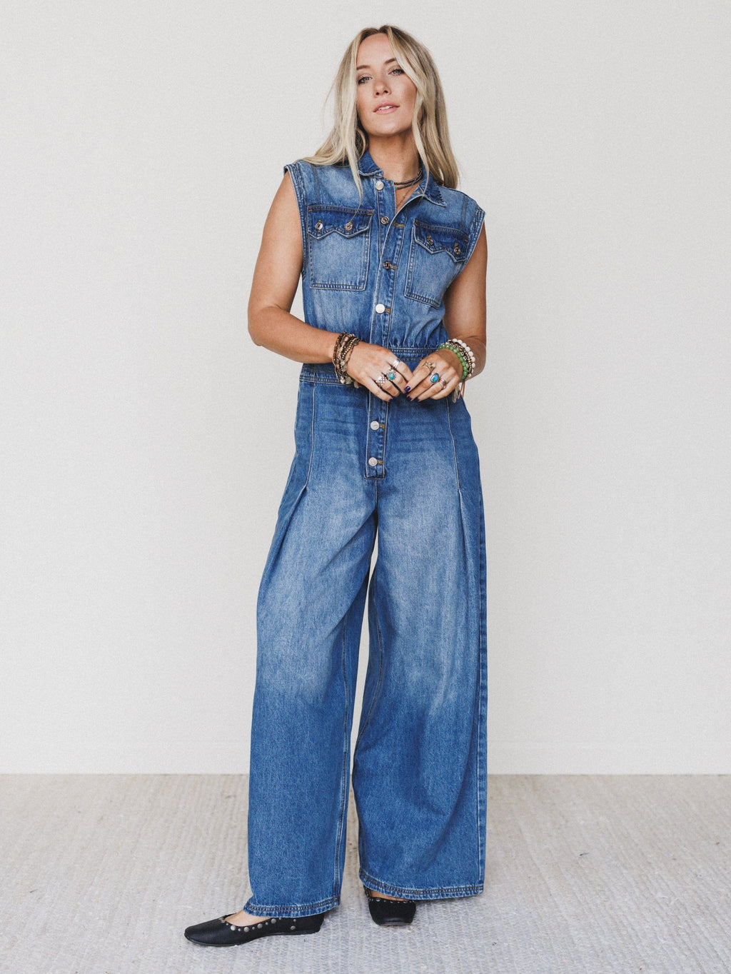 All Star Denim Jumpsuit - Faded Medium Wash
